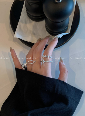 蝴蝶结开口叠戴食指戒个性设计感