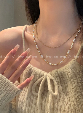 甜酷双层珍珠项链冷淡风