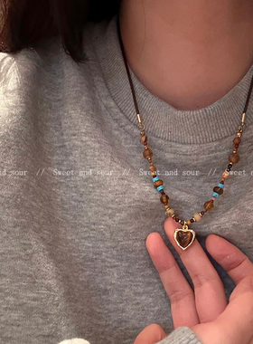 甜酸复古虎眼石项链秋冬高级感轻奢小众设计个性卫衣链配饰毛衣链