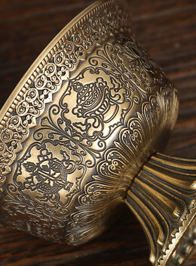 铜制雕花佛堂供奉桌摆件圣水杯