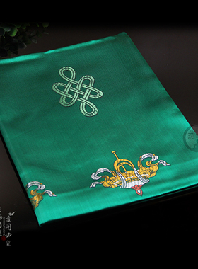 藏族加厚丝绸八吉祥绣花哈达西藏民族饰品舞台用品2米5乘48cm绿色
