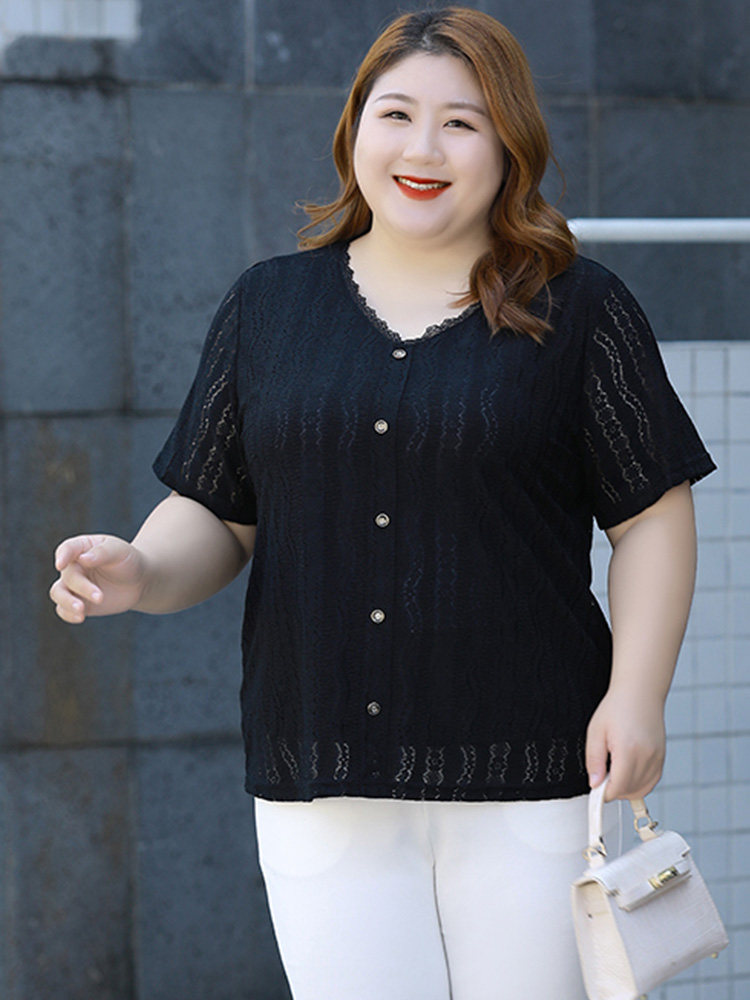 蔓缇莉莎中年短袖女宽松胖mm蕾丝衫 mantilisha蔓缇莉莎蕾丝衫/雪纺衫