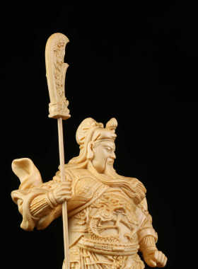 桧木木雕立刀关公佛像摆件关二爷配刀武财神家居饰品供奉工艺品
