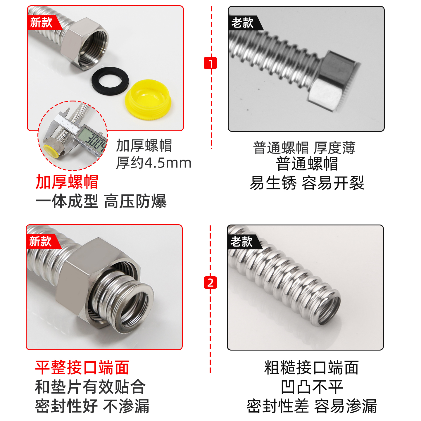 防爆316不锈钢波纹管6分冷热进出水软管金属软管耐高温高压大流量 - 图1