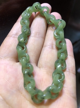 天然和田玉碧玉纯手工雕刻一体手链男女同款