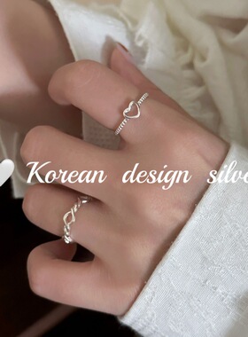 韩国简约INS风S925纯银爱心戒指