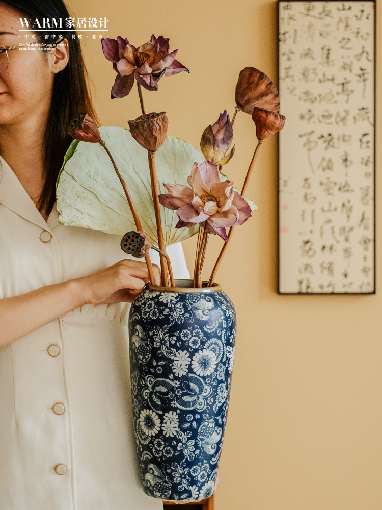 莲蓬干花花束真花荷花客厅摆设桌面花瓶禅意玄关装饰品新中式造景 - 图0