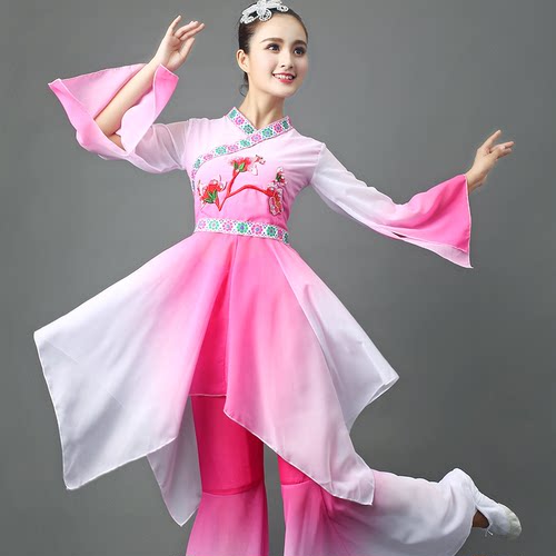 新款古典舞演出服女飘逸伞舞扇子舞服装民族舞蹈表演服饰团扇 - 图2