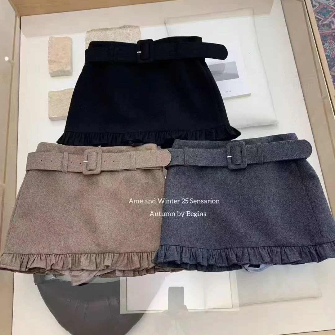 十三行秋冬新款高品质加厚羊毛呢木耳边腰带显瘦百搭半身裙短裙女,淘宝优惠券,粉丝福利购,淘宝优惠卷