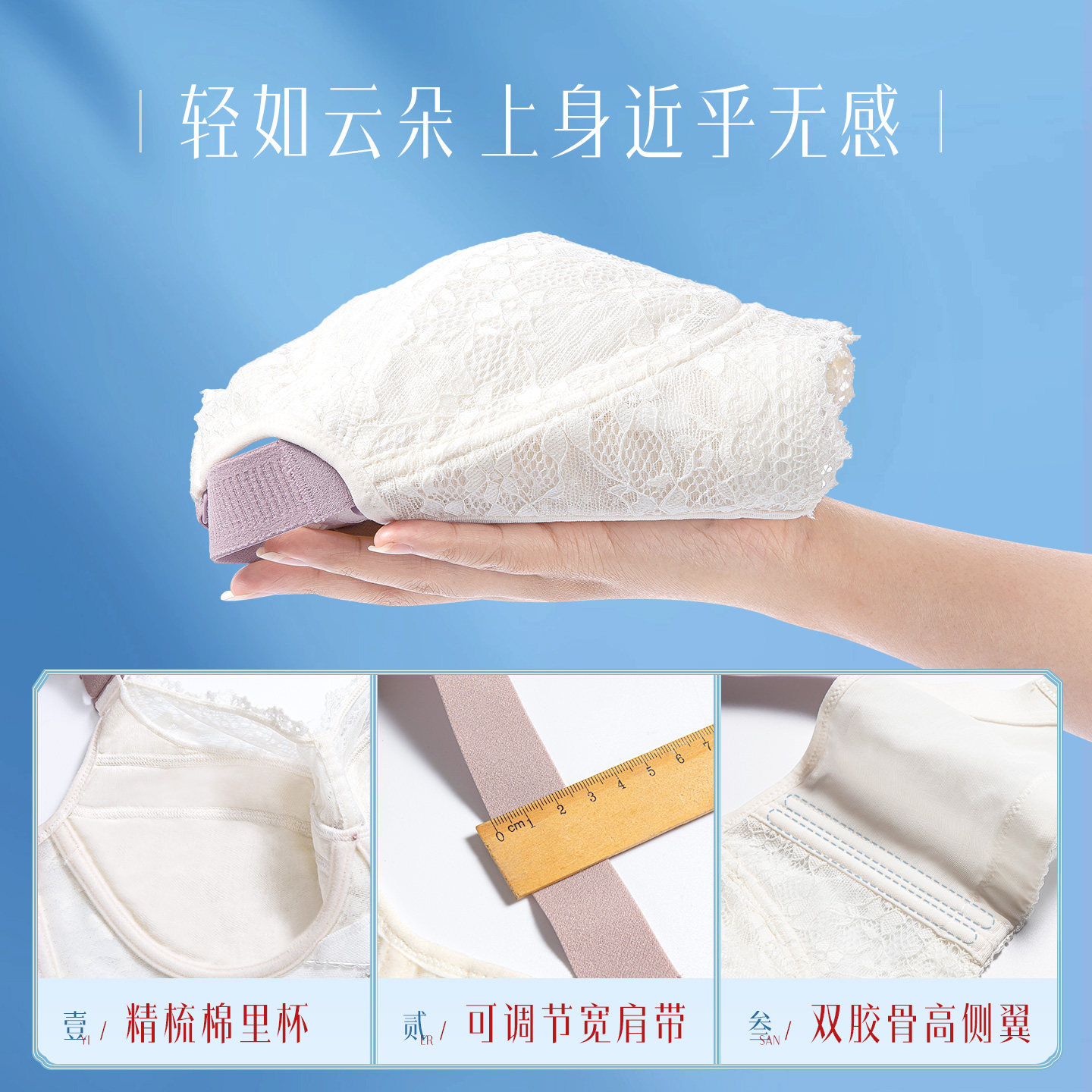 月色大胸显小内衣女全罩杯聚拢上托胸罩收副乳防下垂薄款大码文胸