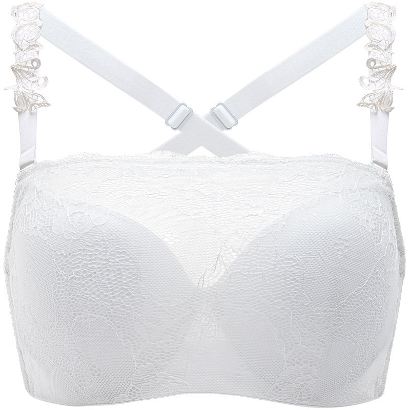 月色肩带聚拢防滑大码胖mm隐形抹胸 月色服饰文胸