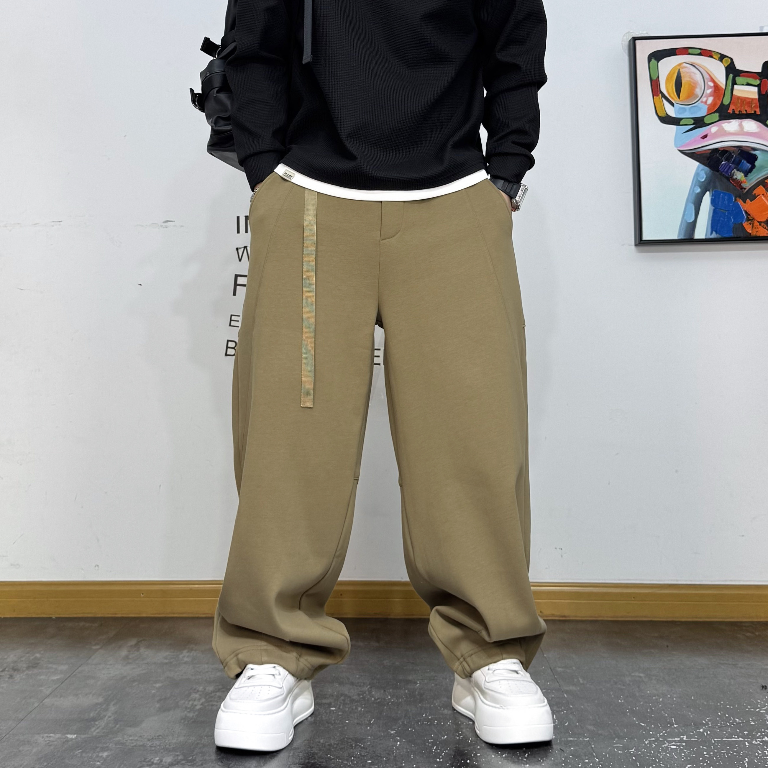 美式休闲简约宽松直筒弯刀卫裤男秋冬新款加绒百搭阔腿运动长裤潮,淘宝优惠券,粉丝福利购,淘宝优惠卷