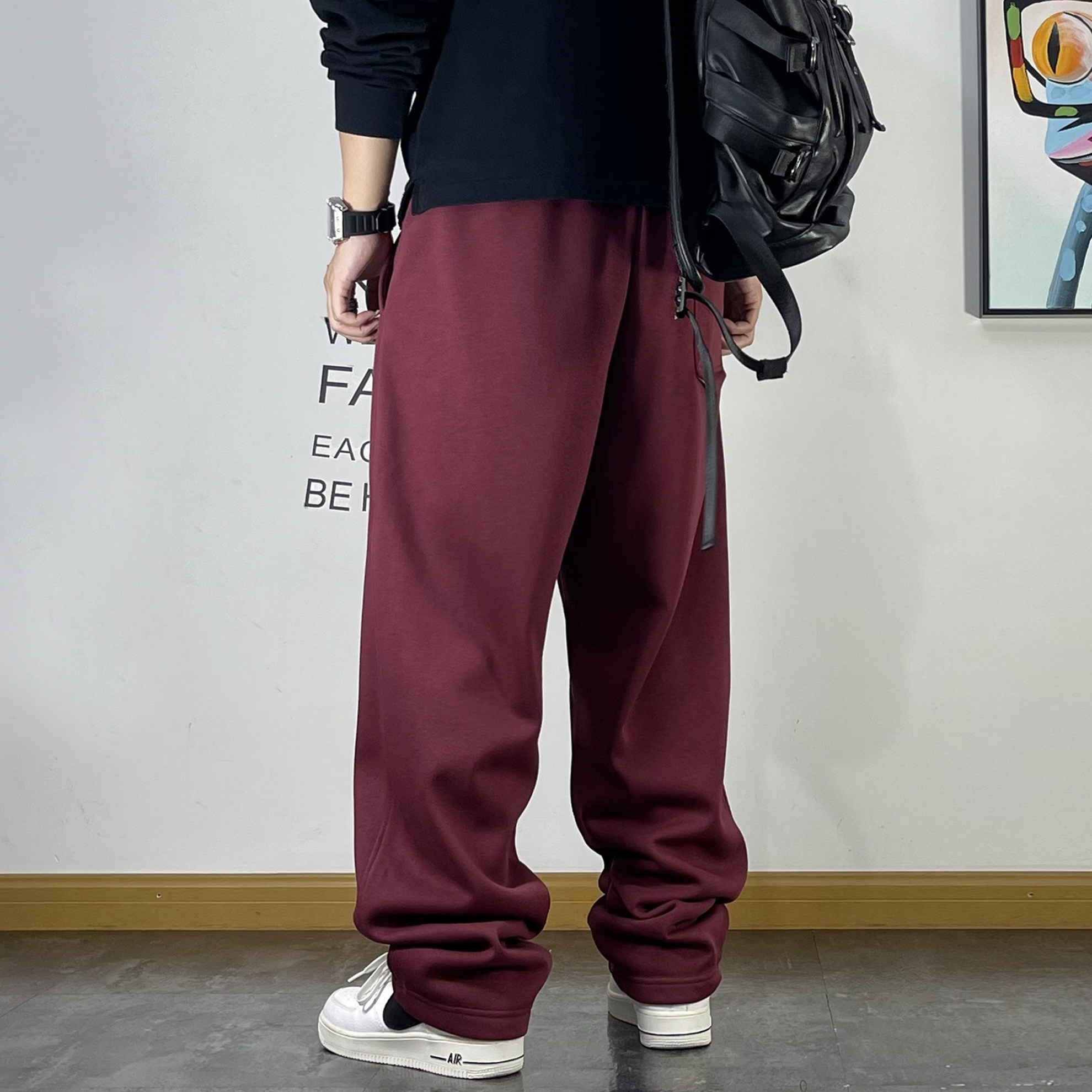 青年潮流加绒卫裤男宽松抽绳字母刺绣加厚直筒裤子秋冬季运动长裤,淘宝优惠券,粉丝福利购,淘宝优惠卷
