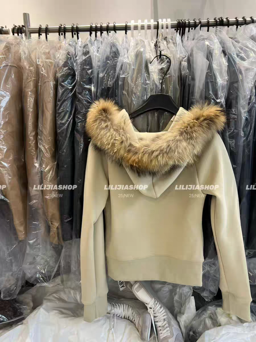 MH家 2025秋冬新款韩版百搭宽松显瘦连帽加绒拉链毛领卫衣外套 - 图3