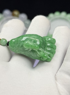 天然缅甸A货翡翠 知足长乐 满绿色 纳福进宝 男女吊坠挂件