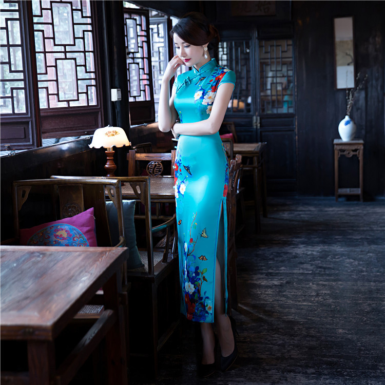 长款送考旗袍年轻款女2025款改良中国风复古显瘦宴会演出妈妈装 - 图1