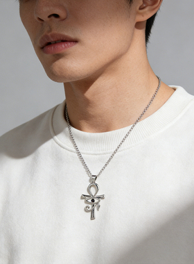 男士复古埃及十字架钛钢锁骨链