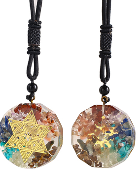 七彩碎石树脂项链六芒星吊坠挂件