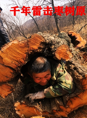 雷击活枣树原木 雷击枣木 千年雷劈枣树真正自然雷击纹木条