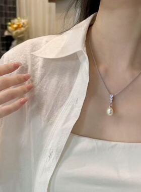 5A级高亮无瑕简约锆石款水滴形天然淡水珍珠吊坠耳钉套装珍珠首饰