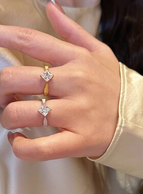 柘城钻石钻石之乡新中式复古金色方形戒指女新款爆款小众轻奢高级