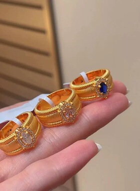 柘城钻石钻石之乡中古ins风拉丝滚珠边鸽子蛋戒指轻奢手饰复古宫