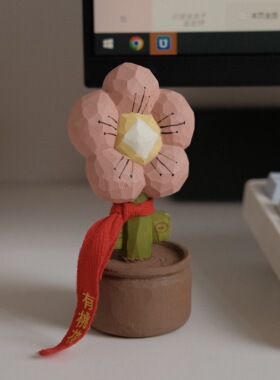 有桃花有钱花木雕摆件送礼物