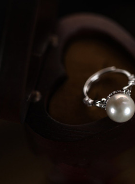 s925银天然淡水珍珠戒指女小众轻奢高级感不掉色可调节开口食指环