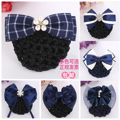 韩版护士头花女 职业工作发网套酒店银行服务员蝴蝶结盘发夹网兜 - 图0