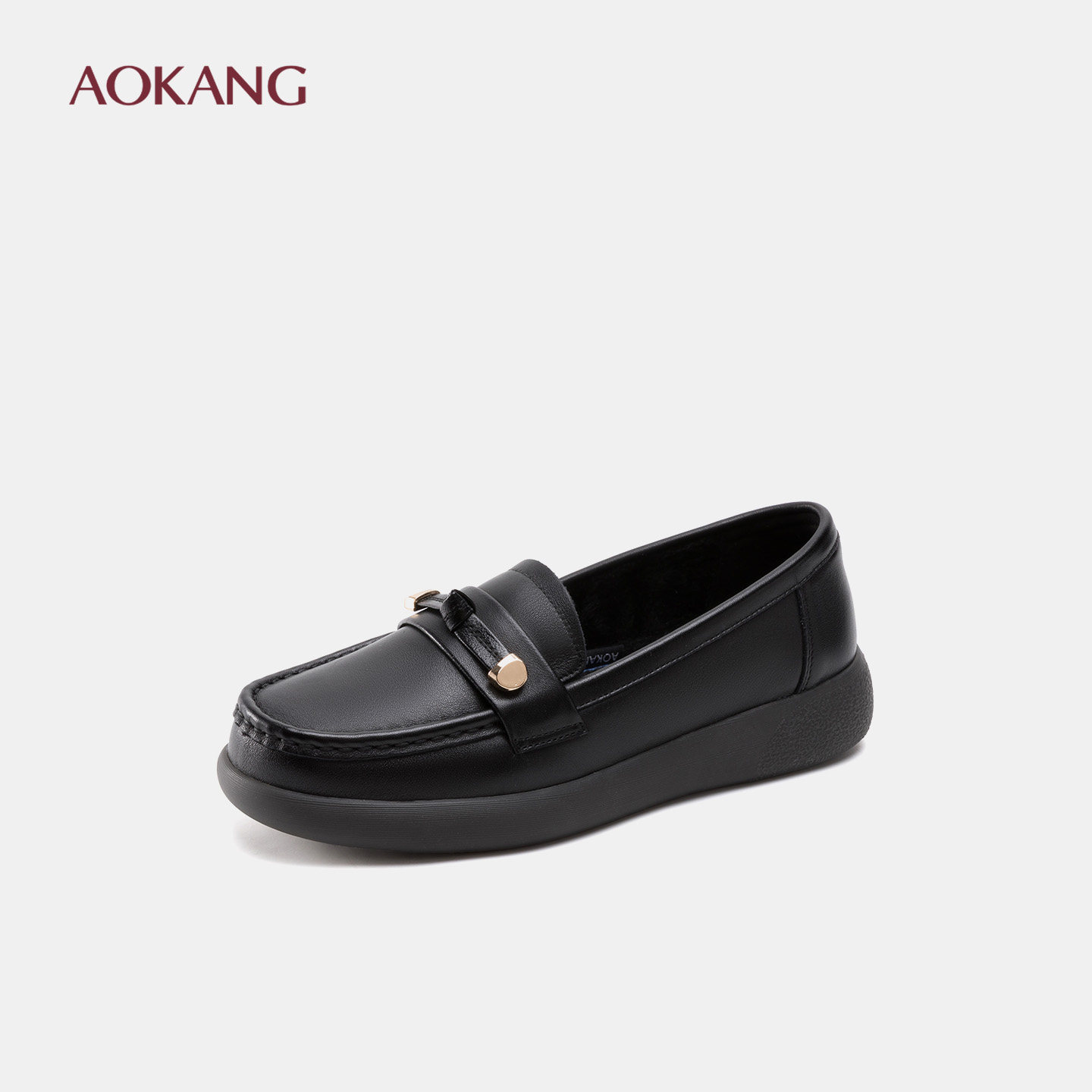 奥康 女鞋秋冬妈妈单鞋真皮舒适一脚蹬中老年人加绒舒软平底,淘宝优惠券,粉丝福利购,淘宝优惠卷