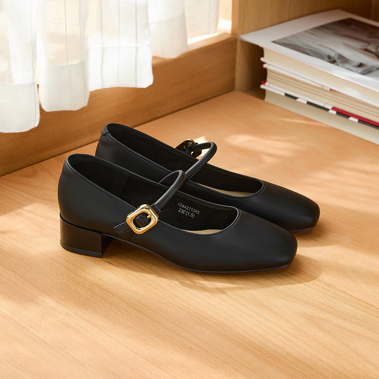 奥康女鞋 春季新款复古简约粗跟玛丽珍鞋优雅气质中跟舒适通勤鞋