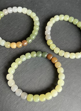 天然精品多宝和田玉老型珠手链 8*7mm 玉石手串饰品礼物