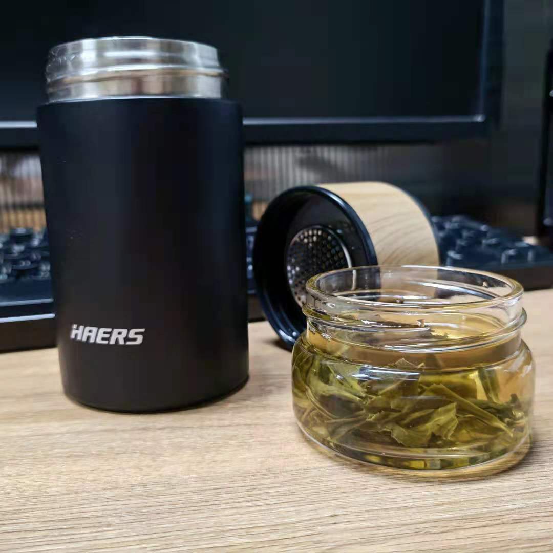 HAERS/哈尔斯茶韵泡茶师双层茶水分离玻璃不锈钢密封保温直身水杯 - 图0