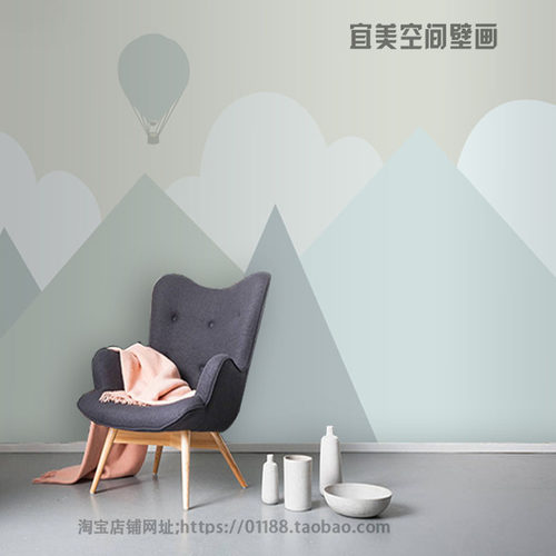 北欧网红墙纸几何图形儿童房壁纸男孩卧室卡通山峰汽球装饰背景墙 - 图0