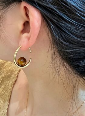 金色水滴虎眼石时尚耳环女2026新款爆款时髦大气耳钉小众轻奢耳饰