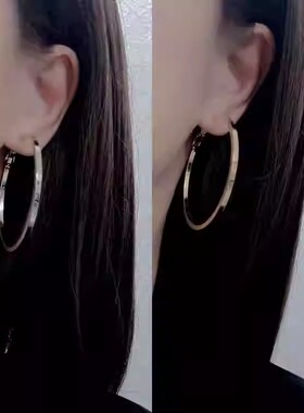 欧美简约金属风光面大耳圈S925银针圆形耳饰女显瘦百搭不过时耳环
