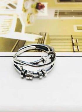 复古泰银纽扣日韩风多圈开口尾戒