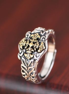 复古十字金鸢尾花泰银戒指
