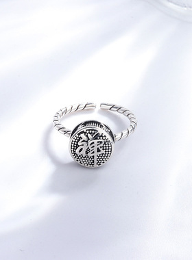 国潮复古禅戒佛指藏银戒指男女佛系个性小众开口饰品素银指环礼物