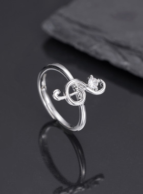 日韩复古八音符藏银戒指女个性清新甜美开口饰品素银指环闺蜜礼物