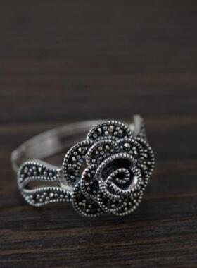 复古玫瑰花镶嵌锆石泰银