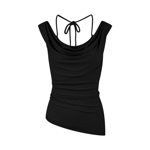 THREE GOOOD殷三吉 甜辣纯欲风荡领无袖背心挂脖可拉一字肩上衣 - 图2