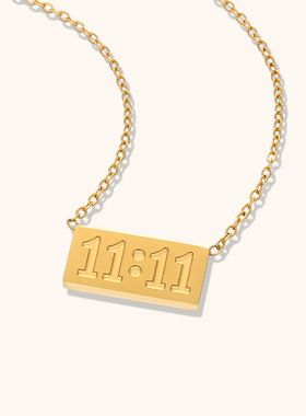 欧美跨境时尚11:11方牌项链女小众轻奢气质钛钢镀18K金锁骨链配饰