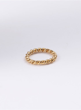 欧美时尚个性复古粗款麻花戒指女钛钢镀金指环冷淡风食指中指气质