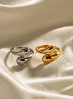 新款时尚钛钢镀金戒指女士创意交叉开口指环食指中指百搭OL风配饰