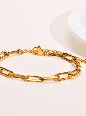 欧美风跨境简约长条百搭钛钢镀18K金项链锁骨链女短款个性显气质