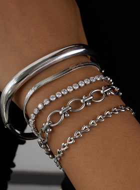 欧美钛钢镀金简约方形手镯跨境高级感小众时尚卡扣中古风手环手饰