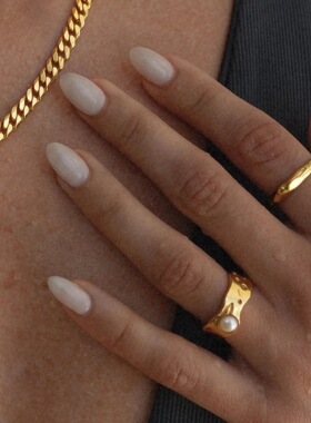 欧美网红同款INS风钛钢镀18K金熔岩珍珠戒指时尚潮流指环食指中指