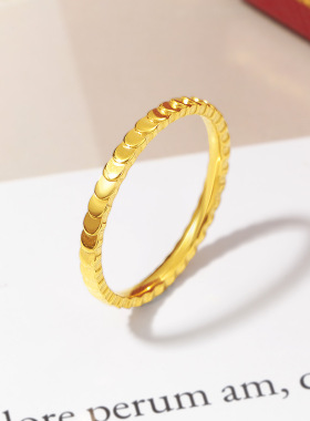 古法传承鱼鳞小圆片细款钛钢镀金戒指几何精致素圈时尚个性指环女
