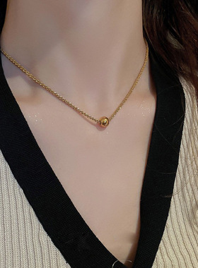 钛钢镀金圆珠项链女简约